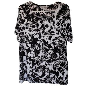 JM Collection Black and White Textured  Comfort Tee, Women's XL
